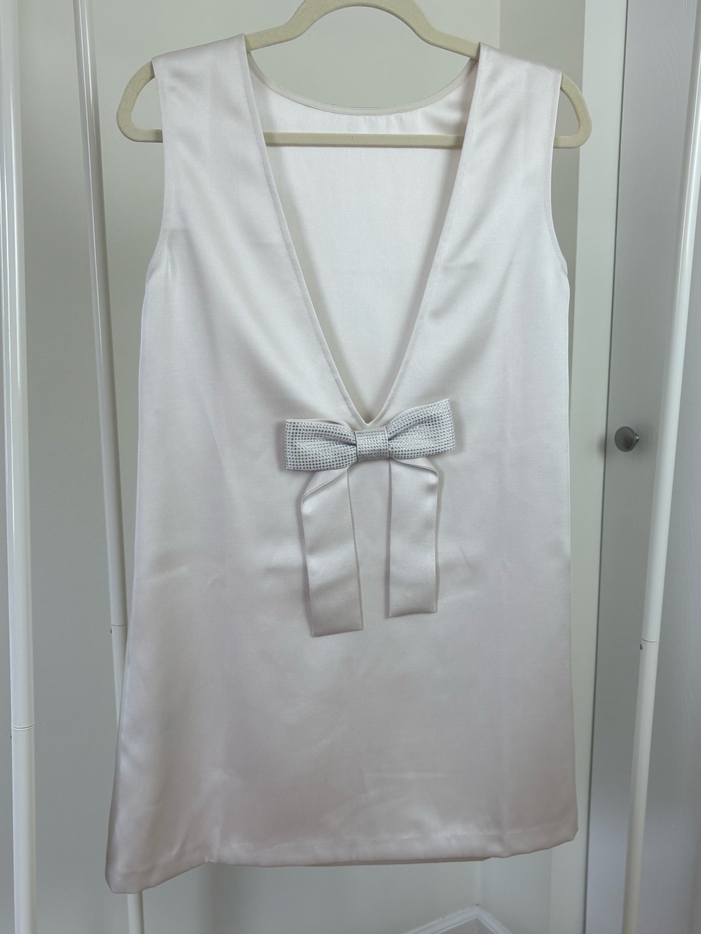 Satin Dress with Open Back and Bow